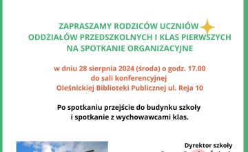 Zaproszenie rodziców uczniów oddziałów przedszkolnych i klas pierwszych