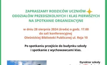Zaproszenie rodziców uczniów oddziałów przedszkolnych i klas pierwszych